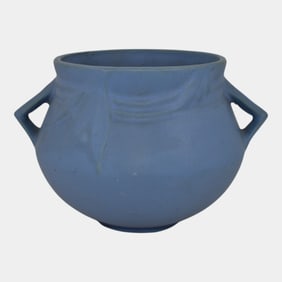 Burley Winter Roseville Velmoss Blue Vintage Art Pottery Handled Vase 264-5