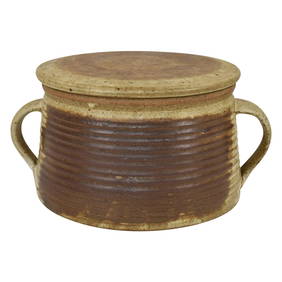 Don Reitz Studio Art Pottery Brown Stoneware Ribbed Handled Ceramic Covered Jar (1 of 6)