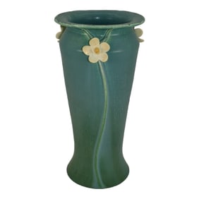 Ephraim Faience Art Pottery Blue Mayapple Ceramic Vase 314