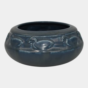 Rookwood 1920 Vintage Art Pottery Matte Blue Ceramic Duck Bowl 2384
