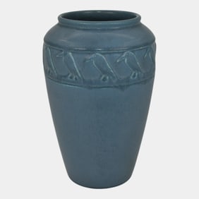 Rookwood 1922 Arts And Crafts Pottery Matte Blue Rooks Vase 2314