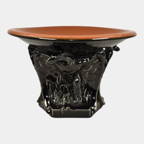 Rookwood 1923 Vintage Pottery Black And Brown Eagle Compote Bowl 2664