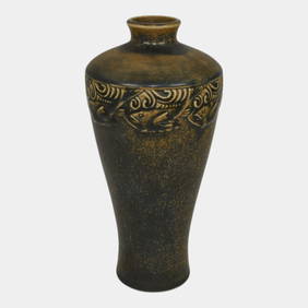 Rookwood 1924 Vintage Art Pottery Mottled Brown Repeating Fish Ceramic Vase 2703 (1 of 6)
