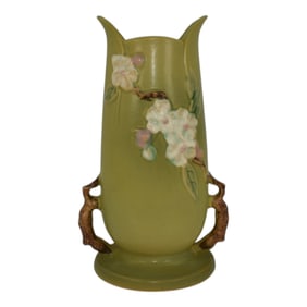 Roseville Apple Blossom Green 1949 MCM Pottery Vase 389-10