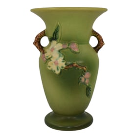 Roseville Apple Blossom Green 1949 Mid Century Modern Pottery Ceramic Vase 385-8