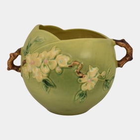 Roseville Apple Blossom Green 1949 Vintage Art Pottery Ceramic Bowl Vase 342-6