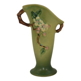 Roseville Apple Blossom Green 1949 Vintage Art Pottery Ceramic Vase 382-7