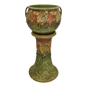 Roseville Blackberry 1932 Vintage Pottery Jardiniere Pedestal 632-9