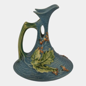 Roseville Bushberry Blue 1941 Mid Century Modern Art Pottery Ceramic Ewer 1-6