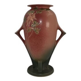 Roseville Columbine Pink 1941 Vintage Art Deco Ceramic Pottery Vase 25-12