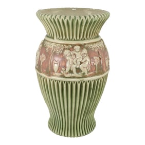 Roseville Donatello 1916 Vintage Art Pottery Green Ceramic Tall Vase 110-12