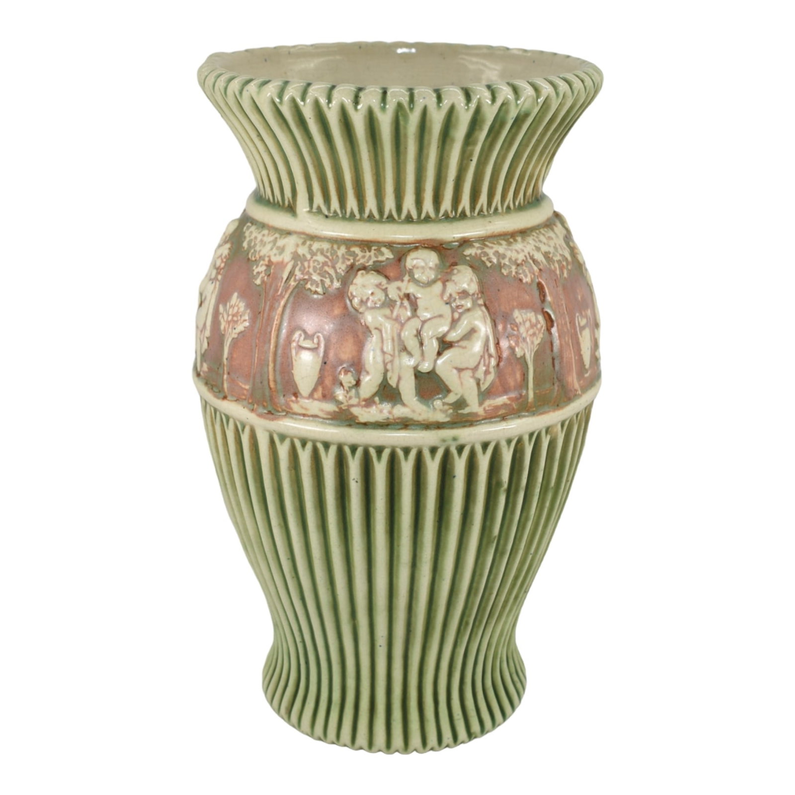 Roseville Donatello 1916 Vintage Art Pottery Green Ceramic Tall Vase 110-12 (1 of 6)