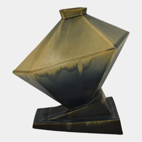 Roseville Futura Tan Blue 1928 Vintage Art Pottery Tank Vase 412-9