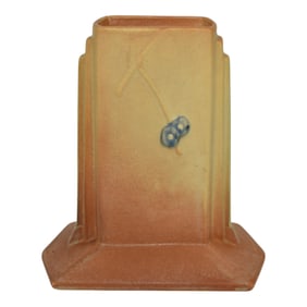 Roseville Futura Tan 1928 Vintage Art Deco Pottery Brown Tombstone Vase 423-6