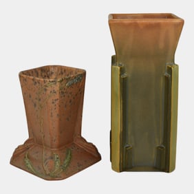 Roseville Futura Tan 1928 Vintage Art Pottery Ceramic Vases 402-8