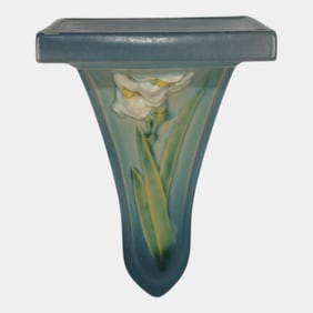 Roseville Iris Blue 1939 Vintage Art Deco Pottery Ceramic Wall Shelf 2