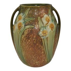 Roseville Jonquil 1931 Vintage Art and Crafts Brown Pottery Ceramic Vase 527-7