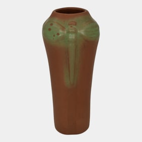 Van Briggle 1920s Vintage Arts And Crafts Pottery Brown Green Dragonfly Vase 792