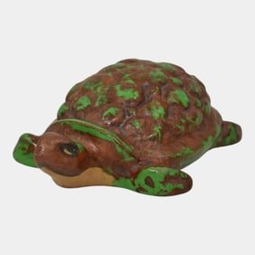 Weller Coppertone 1920s Art Pottery Green Ceramic Turtle Paperweight Figurine