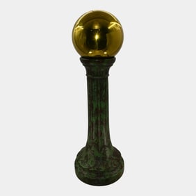 Weller Coppertone 1920s Pottery Matte Green Bird Bath Pedestal Gazing Ball