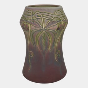 Weller Fru Russet 1905 Vintage Art Pottery Purple Berries And Vines Ceramic Vase