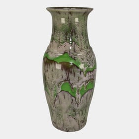Weller Greenbriar Early 1930s Art Deco Pottery Marbled Green Floor Vase