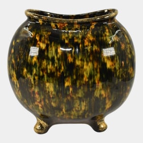 Florentine 1900s Vintage Ohio Art Pottery Black Ceramic Large Pillow Vase A18