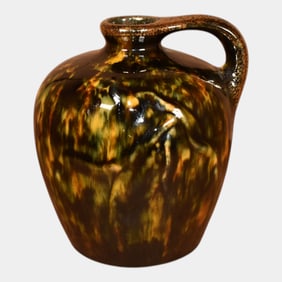 Florentine 1900s Vintage Ohio Pottery Black Gold Ceramic Corn Jug Vase