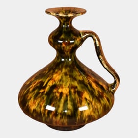 Florentine 1900s Vintage Ohio Pottery Black Gold Ceramic Ewer Vase