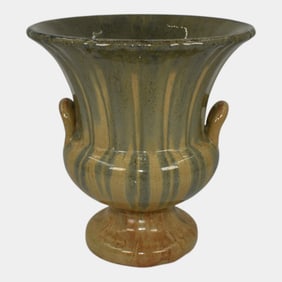 Fulper Arts And Crafts Pottery Green Tan Glaze Ceramic Urn Vase