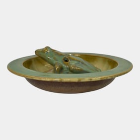 Fulper Early Arts And Crafts Pottery Ceramic Bowl And Flower Frog
