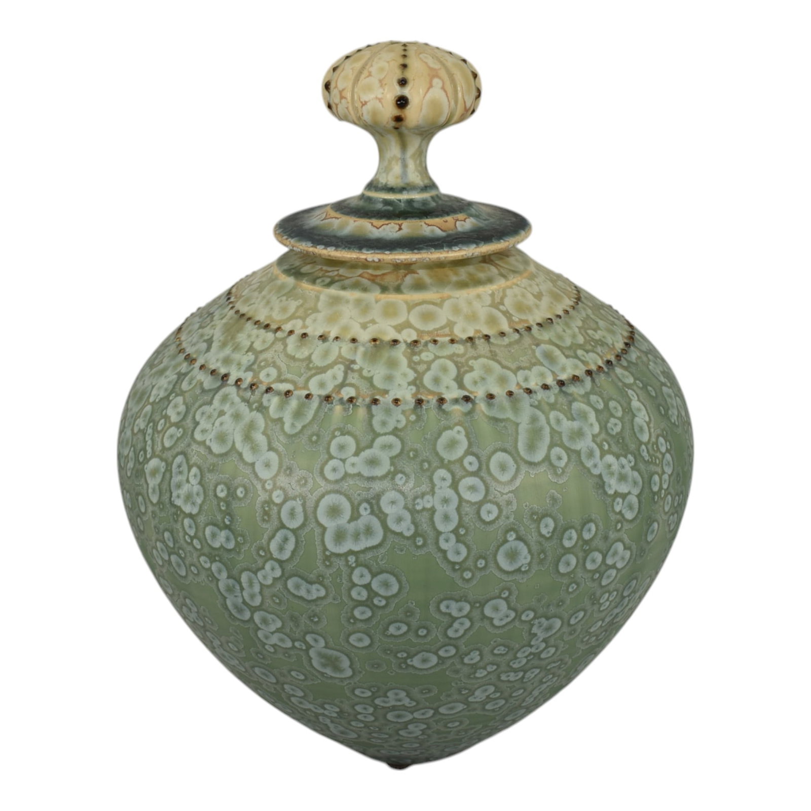 Glenn Woods 2016 Studio Pottery Hand Made Green Crystalline Lidded Ceramic Vase (1 of 6)