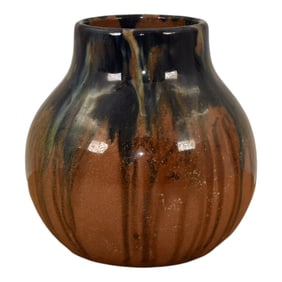 Peters And Reed Shadow Ware 1920s Vintage Art Pottery Brown Blue Drip Vase 751