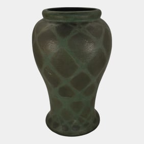 Japanese Asian 1920s Vintage Arts and Crafts Pottery Matte Green Vase
