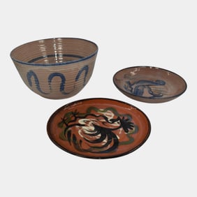 Merritt Island Vintage Art Pottery Ceramic Set of Plate Tray Bowl