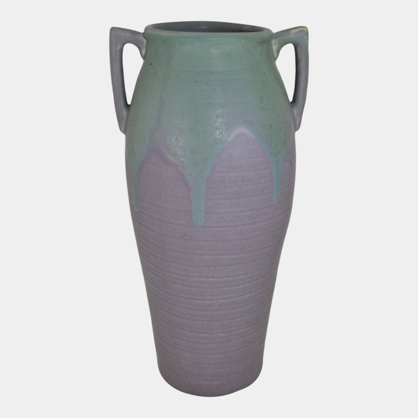 Muncie 1920s Vintage Art Deco Pottery Blue Purple Tall Handled Vase (1 of 6)