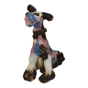 Overbeck Vintage Art Pottery Hand Molded Ceramic Dog Figurine