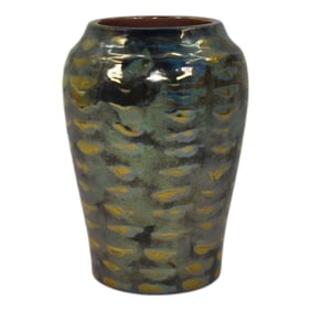 Paul Katrich Studio Art Pottery Blue Gold Luster Hand Made Scale Vase