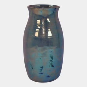 Paul Katrich Studio Art Pottery Green Blue Luster Classic Flared Rim Vase