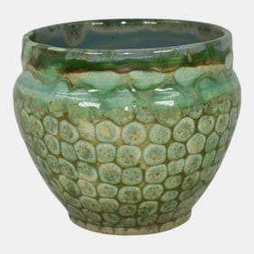 Paul Katrich Studio Pottery Green Blue Luster Hand Made Textured Vase 448