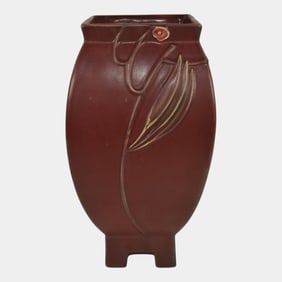 Roseville Futura Red 1928 Art Deco Pottery Chinese Footed Ceramic Vase 430-9