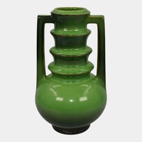 Roseville Futura 1928 Vintage Art Deco Pottery Emerald Green Ceramic Vase 389-8