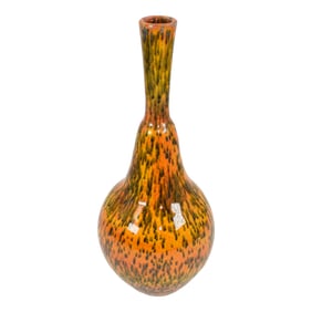 Pillin Studio Mid Century Modern Hand Made Pottery Mottled Orange Ceramic Vase