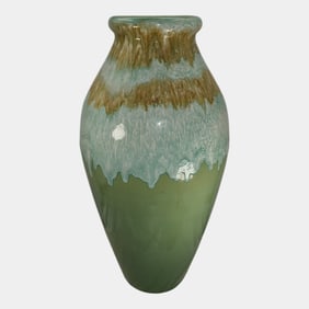 Robinson Ransbottom 1950s Vintage Ohio Pottery Turquoise and Green Floor Vase