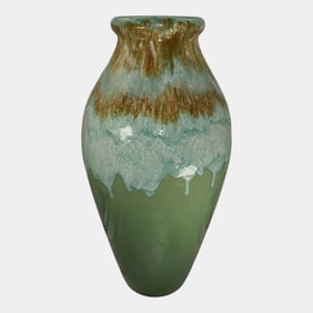 Robinson Ransbottom 1950s Vintage Ohio Pottery Turquoise and Green Floor Vase