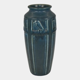 Rookwood 1924 Vintage Arts And Crafts Pottery Matte Blue Rook Vase 2322