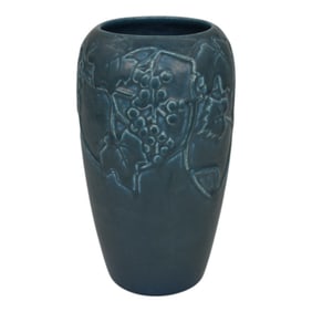 Rookwood 1927 Art Pottery Blue Grapes And Leaves Ceramic Vase 2604