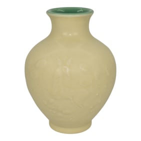 Rookwood 1929 Vintage Art Deco Pottery White Green Frolicking Deer Vase 6053