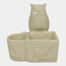 Rookwood 1933 Vintage Art Pottery White Owl Ceramic Cigarette Match Holder 6396