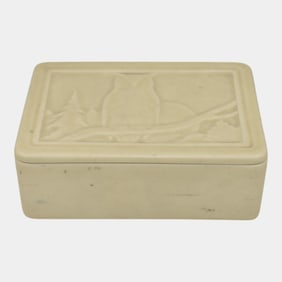 Rookwood 1936 Vintage Arts And Crafts Pottery Ivory Covered Owl Box 6574